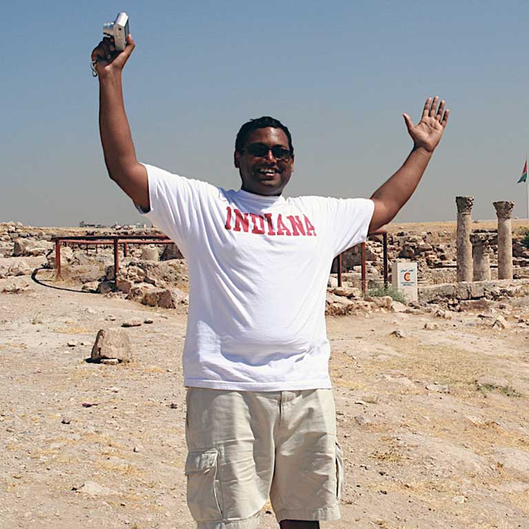 Jake Manaloor at the Roman ruins in Jordan.