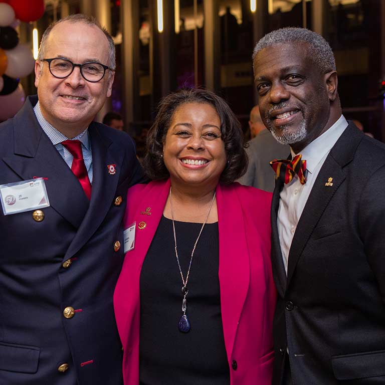IU Alumni Association CEO J.T. Forbes, Assistant Vice Chancellor and Executive Director for Alumni Engagement, Andrea Simpson, and CEO of the Purdue Alumni Association Ralph Amos.