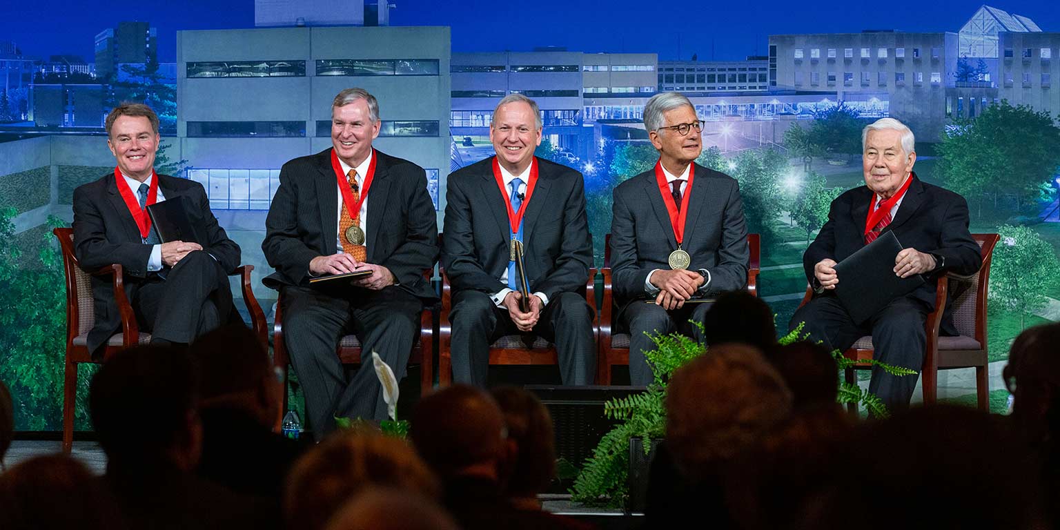 All living past and present Indianapolis Mayors wear their Chancellor's Medallions.