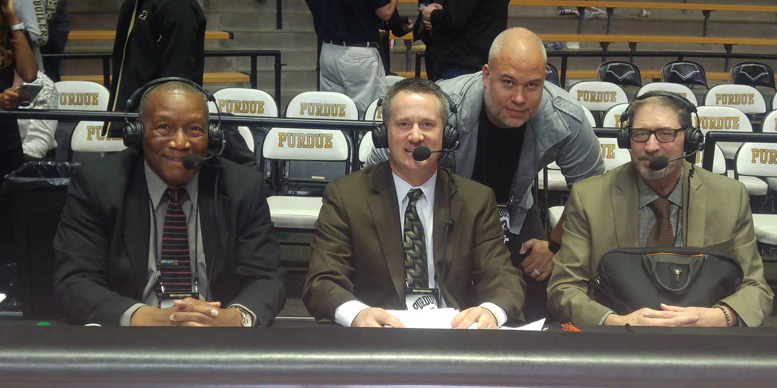 Ralph Taylor with the broadcasting team for Purdue Men's Basketball
